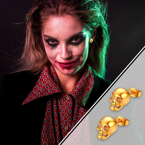 Miniatura 9 de 3 pares de aretes de calavera de Halloween, aretes de hip-hop, aretes retro para hombres y mujeres, aretes de calavera gótica, aretes Cool Rock punk