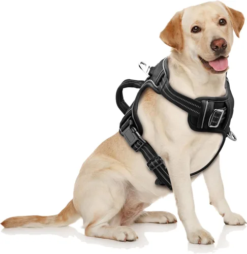 Arnés ajustable sin tirones para perros grandes, 2 clips para correa, reflectante, sin estrangulamiento, chaleco acolchado suave con malla