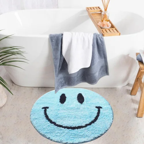 Miniatura 5 de Evovee Alfombra de baño azul divertida divertida feliz linda decoración de baño cara ducha alfombras retro Funky dormitorio estética divertido
