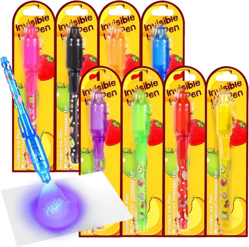 TAFULOR Bolígrafo de tinta invisible para niños, recuerdos de fiesta de cumpleaños para niñas y niños, bolígrafos espía con luz UV, marcadores