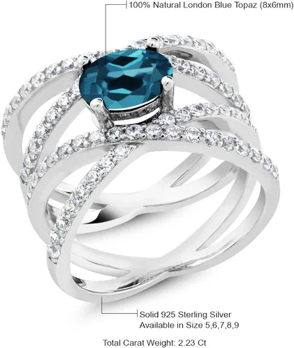 Miniatura 4 de Gem Stone King Anillo de compromiso de plata de ley 925 con topacio azul Londres para mujer
