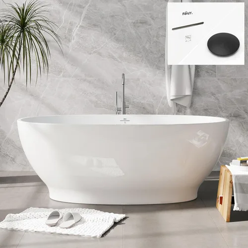Miniatura 24 de FerdY Tahiti - Bañera independiente de 67" con forma ovalada elegante, bañera aislada de doble pared brillante con color blanco, con centro
