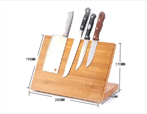 Miniatura 7 de Soporte magnético para cuchillos con potente imán, soporte magnético de madera de bambú, bloque organizador sin cuchillos, madera maciza