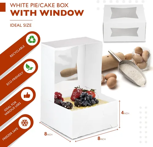 Miniatura 2 de Fit Meal Prep Paquete de 25 cajas para pasteles con ventana de 8 x 8 x 4 pulgadas, contenedores de panadería blancos desplegables para postres