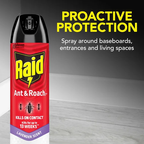 Miniatura 4 de Raid Ant & Roach Killer Spray para insectos listados, mantiene matando durante 13 semanas, aroma a lavanda, 12 onzas