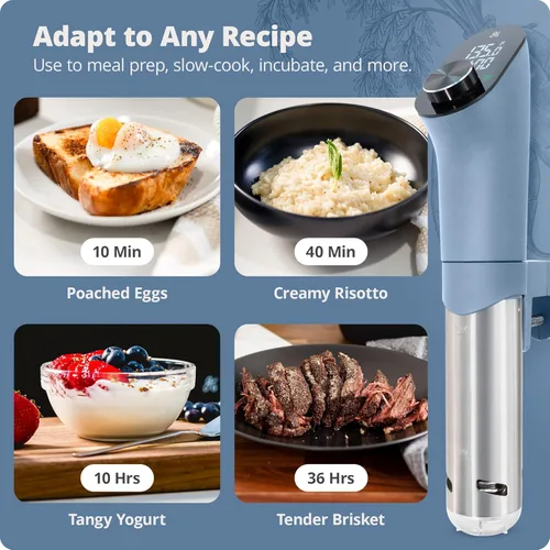 Miniatura 5 de Greater Goods - Máquina de Sous Vide de Cocina, Cocina de Precisión, Circulador de Inmersión, Motor Sin Escobillas, 1100 Watts (Azul Piedra)