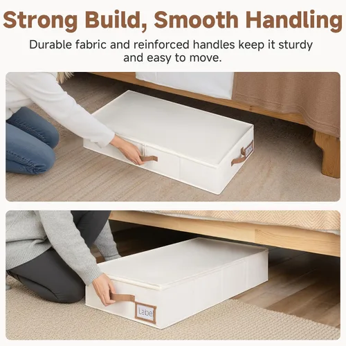 Miniatura 4 de StorageWorks Almacenamiento debajo de la cama con tapa, paquete de 2 contenedores de almacenamiento debajo de la cama para ropa, ropa de cama y Beige
