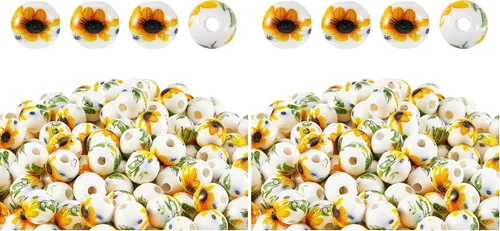 Miniatura 8 de Hicarer 200 cuentas de girasol de cerámica de 0.394 pulgadas (0.394 in), cuentas redondas de porcelana espaciadoras para el día de San Valentín
