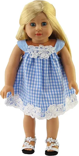 Miniatura 8 de American Fashion World Vestido de lunares y rayas para muñecas de 14 pulgadas Calidad premium y diseño moderno Ropa de muñecas Moda de ropa