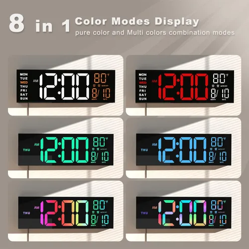 Miniatura 3 de JALL Reloj digital grande de montaje en pared de 13 pulgadas para sala de estar, temporizador de cuenta regresiva, alarma, LED grande, DST, Negro