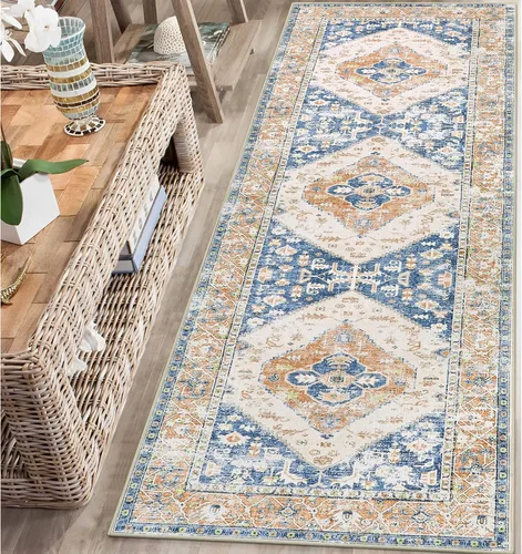 Miniatura 21 de Lahome - Tapete con diseño bohemio, pequeño, antideslizante, lavable, ultradelgado, con estampado oriental desgastado, para entrada, cocina