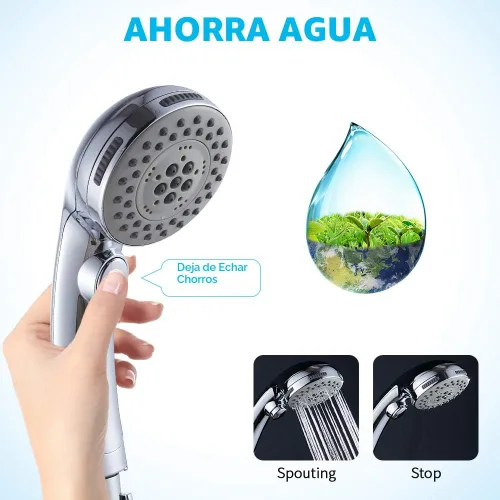 Miniatura 3 de Cabezal de ducha de mano de 6 ajustes de alta presión con interruptor de encendido/apagado y modo de pulverización de spa, cabezal de ducha de mano