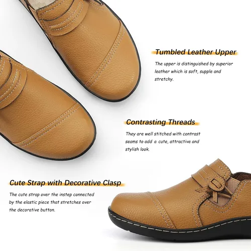 Miniatura 3 de LAZYPOP Mocasines de cuero clásicos y cómodos para mujer, bonitos zapatos de vestir informales, ligeros, para caminar, zapatos planos