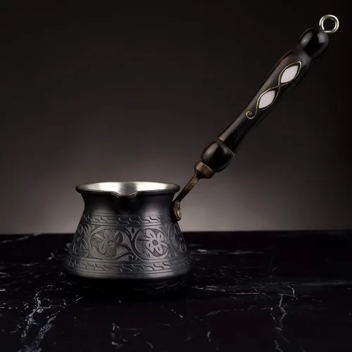 Miniatura 3 de BCS Cezve Briki Ibrik - Cafetera de cobre grande de 18 onzas con mango de madera (6 porciones), cafetera para estufa Cezve Briki Ibrik
