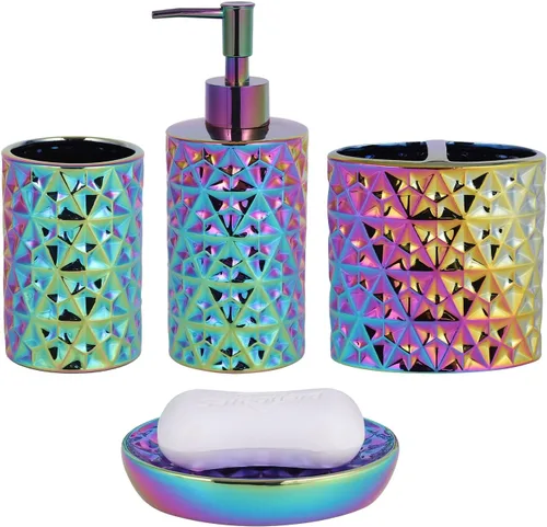 Miniatura 9 de Juego de accesorios de baño dorados de 4 piezas de cerámica para apartamentos, incluye dispensador de jabón, soporte para cepillos de dientes, taza