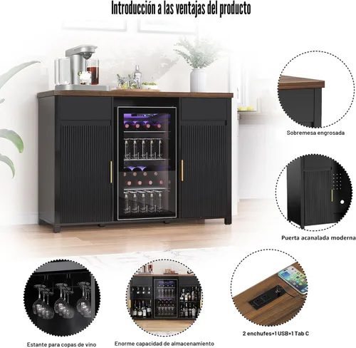 Miniatura 6 de GDLF Armario grande para barra de café con espacio para refrigerador, mini gabinete para refrigerador con almacenamiento de vino, mesa de aparador
