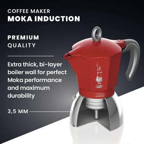 Miniatura 6 de Bialetti Nueva cafetera de inducción Moka Moka, 4 tazas, 5.1 fl oz, aluminio, rojo, compatible con bandeja de inducción y estufa de gas: hecho