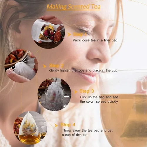 Miniatura 6 de BlingKingdom 100 bolsas de té vacías de filtro de té molido, bolsas de café molido, bolsa de filtro de café de material seguro y natural, infusor