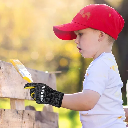 Miniatura 3 de Guantes de trabajo de jardinería de cuero para niños, guantes de seguridad, diseño reflectante transpirable, para niños para jardinería y exteriores
