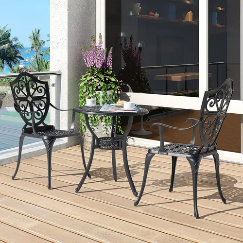 Miniatura 4 de NUU GARDEN Juego de 3 piezas de bistró para exteriores, mesa redonda de aluminio fundido de 24 pulgadas con agujero para paraguas de 2.17 pulgadas