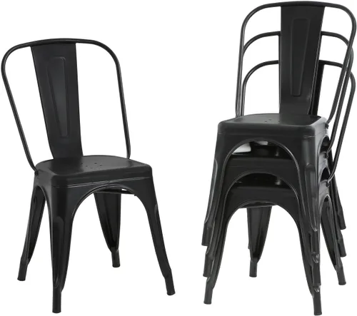 Dopinmin Juego de 4 sillas de comedor modernas de metal negro, apilables, sillas de patio para interiores y exteriores, altura del asiento de 18 pies