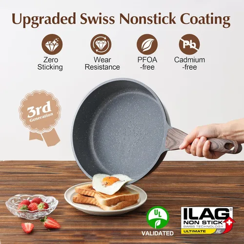 Miniatura 3 de SENSARTE Juego de utensilios de cocina antiadherentes de 13 piezas, ollas y sartenes antiadherentes con revestimiento de granito suizo, juego de Gris