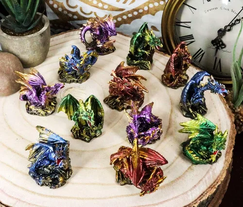 Miniatura 4 de Ebros - Juego de 12 dragones en miniatura en diferentes poses de fantasía, mazmorras y dragones, mini escala de 2 pulgadas de alto, esculturas