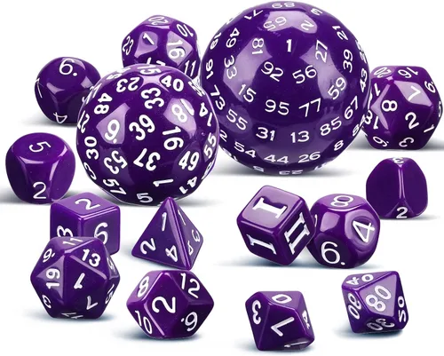 Miniatura 10 de Civaner Juego completo de 15 dados poliédricos D3-D100 esféricos RPG en negro opaco, 100 lados para juegos de rol, suministros de fiesta