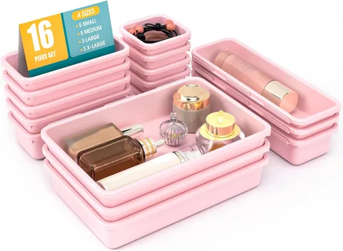 Miniatura 21 de Juego de 6 organizadores de cajones, organizador divisor de cajones de maquillaje de 3 tamaños con almohadillas antideslizantes, contenedores