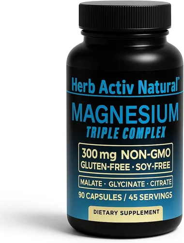 Magnesium Triple Complex 300 mg - Citrato de malato glicinato - Sin OMG Sin gluten Sin soja - Soporte para nervios musculares - 90 cápsulas