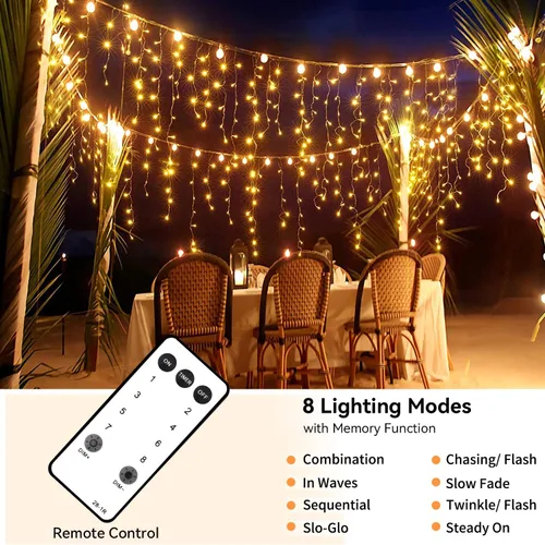 Miniatura 3 de Blingstar - Luces de carámbano, luces de Navidad al aire libre de 49.2 pies, 440 LED, luces colgantes extensibles, 8 modos, luces de carámbano