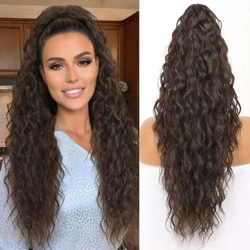 Miniatura 46 de ORSUNCER Extensión de cola de caballo de 18" con pinza rizada, cola de caballo esponjosa, extensiones de pelo sintético de aspecto natural para mujer