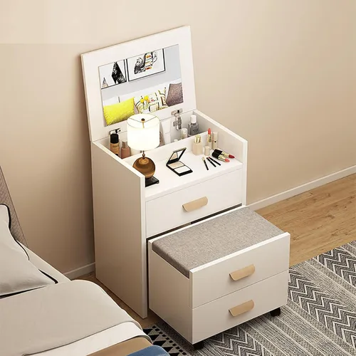 Miniatura 8 de Tocador de diseño integrado, mesa de maquillaje con espejo de maquillaje reversible de alta definición, escritorio de maquillaje con cajones