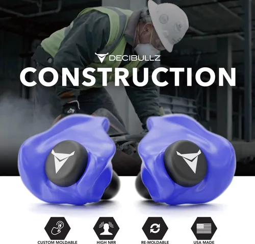 Miniatura 7 de Decibullz - Tapones para oídos moldeables a medida, 31 dB NRR más alto, protección auditiva cómoda para disparar, viajar, trabajar y conciertos Azul