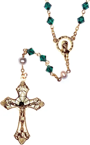Rosario de oración católica de cristal austriaco y piedras preciosas - Incluye bolsa de rosario, cómo rezar el rosario, significado de la piedra