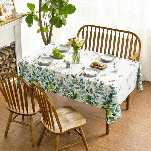 Miniatura 2 de Horaldaily Mantel rectangular de primavera y verano de 52 x 70 pulgadas, mantel floral de eucalipto para decoración de fiestas, pícnic, cenas