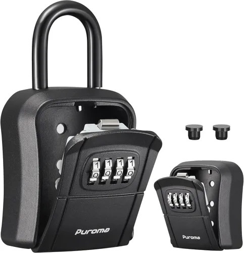 Miniatura 19 de Caja de seguridad con llave Puroma, caja de seguridad portátil con combinación, caja de almacenamiento de llaves para pared para llaves de casa, Gris