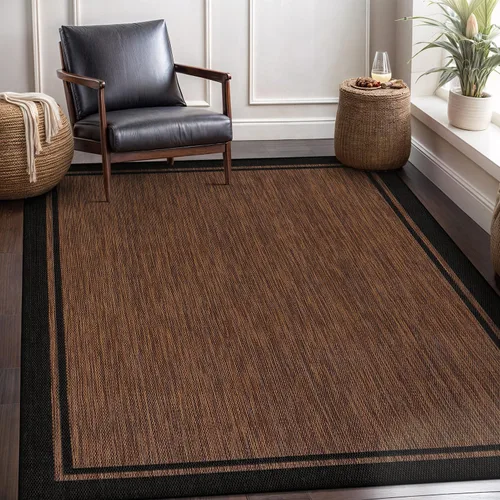Miniatura 6 de Camilson - Alfombra para interiores y exteriores, 5x7 con borde, Alfombras modernas en color marrón nuez y negro para patios, cocina y pasillo