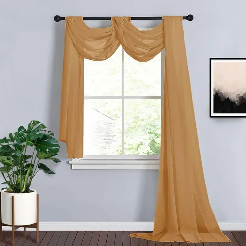 Efavormart - Paneles de cortina de organza transparente dorada de 18 pies, cenefa para ventana, arco de boda, tela drapeada para mesa superior,