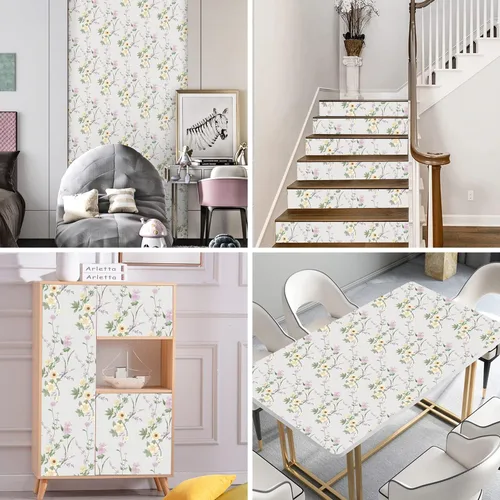 Miniatura 6 de LiveGallery Papel tapiz de flores amarillas, papel tapiz de hojas verdes, papel tapiz extraíble para dormitorio, cuarto de bebé, sala de estar, TV