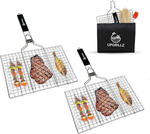 UPGRILLZ Juego de 2 cestas para parrilla de pescado para parrilla al aire libre, verduras, parrilla para pescado para parrilla, cesta de parrilla