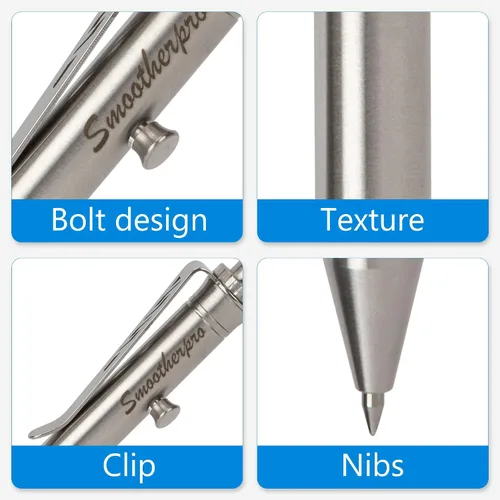 Miniatura 3 de SMOOTHERPRO - Bolígrafo de acción de perno, bolígrafo esferográfico de acero inoxidable compatible con recarga de Pilot G2, bolígrafo EDC