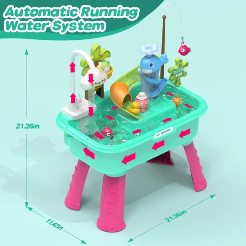 Miniatura 4 de 4-en-1 Juguetes de fregadero de cocina con agua corriente para niños, juguete de mesa eléctrica que cambia de color con animales, alimentos, Azul