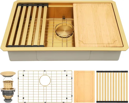 Miniatura 22 de Fregadero de barra de montaje inferior, fregadero de barra dorada de 15 pulgadas, fregadero de cocina de 15 x 15 x 9 pulgadas, fregadero de cocina
