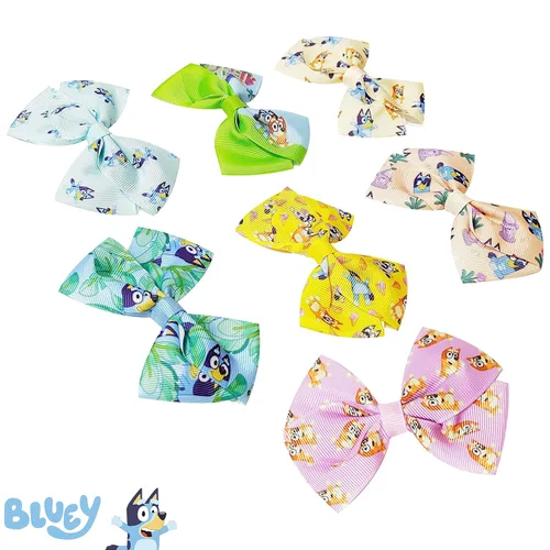 Miniatura 2 de Lazo De Pelo Azul Para Niños - Juego De Accesorios De Pelo - Lazo De Pelo Bluey - Paquete De 7 Lazos De 4 Pulgadas - Lazos De Pelo Para Niñas