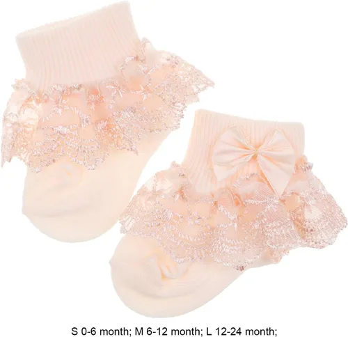 Miniatura 6 de DRESHOW Calcetines de bebé para niñas con ojales y volantes de encaje, calcetines de vestir para recién nacidosbebésniños pequeñosniños para niña