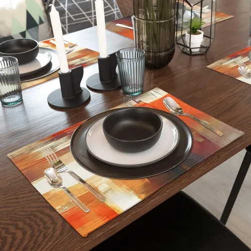 Miniatura 6 de Juego de 4 manteles individuales de arte moderno, color azul y gris, manteles individuales de lino lavables para cocina, mesa de comedor, hogar