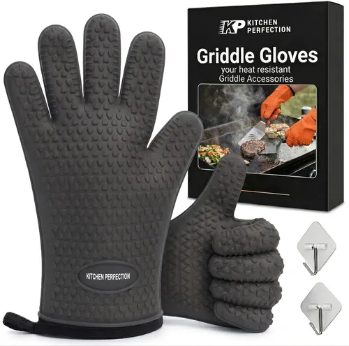 Miniatura 10 de KITCHEN PERFECTION Guantes de silicona para horno y plancha -Guantes de barbacoa y parrilla resistentes al calor extremo - Maneja comida caliente