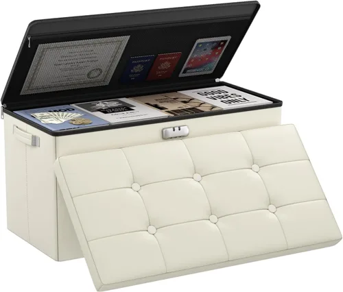 Miniatura 28 de DocSafe Banco otomano de almacenamiento con cerradura, banco plegable ignífugo de 30 pulgadas, reposapiés taburete, baúl de almacenamiento seguro