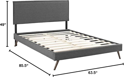 Miniatura 2 de Modway Amaris - Marco de cama tapizado de tela con cabecero individual y patas redondas cónicas, color gris